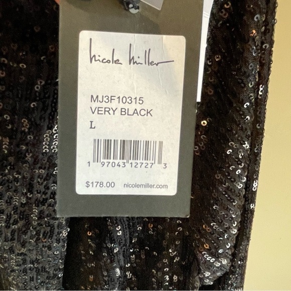 Nicole Miller Charlotte Black Sequins Feather Trimmed Jacket L - Picture 5 of 5